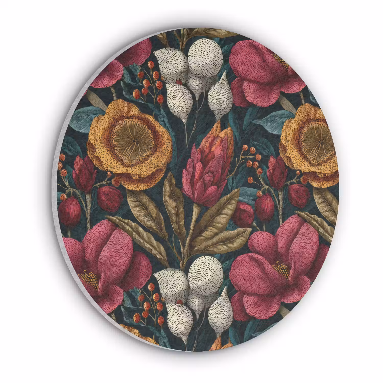 Bloemen - Patroon - Rood - Goud Akoestische PET Vilt - Rond klein 838 -3d