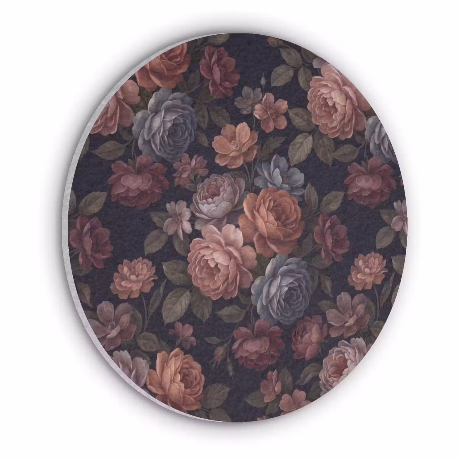 Bloemen - Patroon - Vintage - Donker - Roze Akoestische PET Vilt - Rond klein -3d