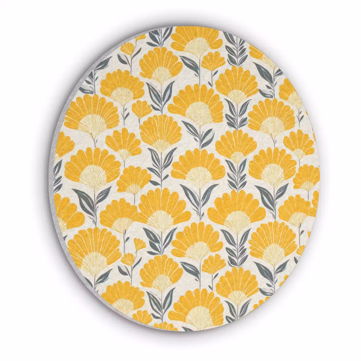 Bloemen - Retro - Botanisch - Okergeel - Grijs Akoestische PET Vilt - Rond klein 838 -3d