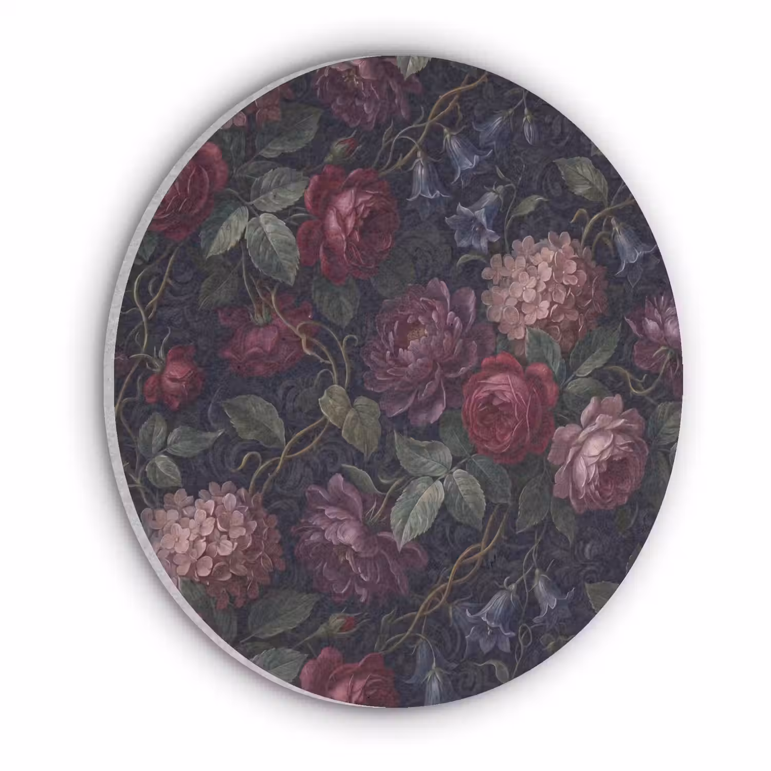 Bloemen - Rood - Klassiek - Donker - Patroon Akoestische PET Vilt - Rond klein -3d