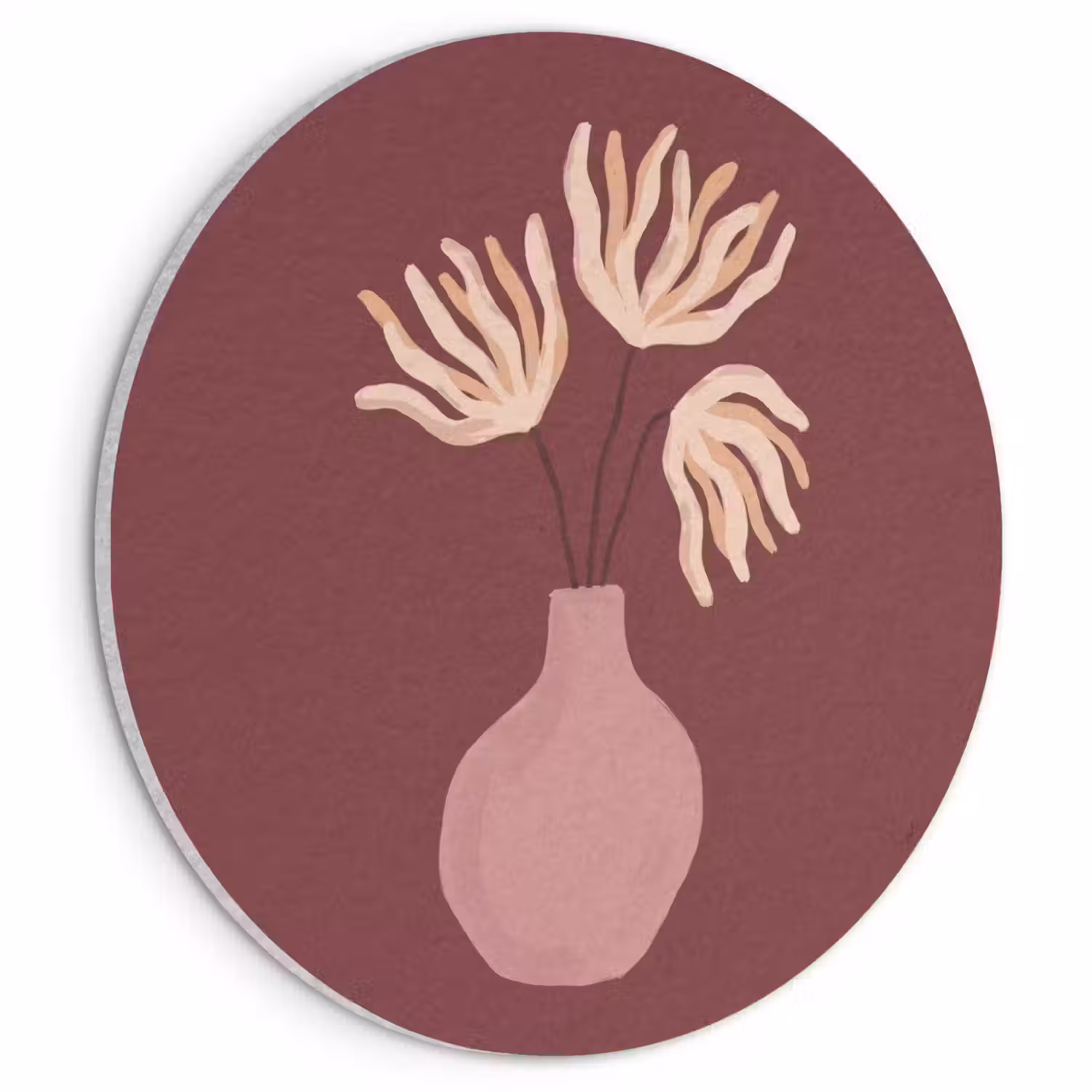 Bloemen - Vaas - Abstract - Modern - Aardetinten Akoestische PET Vilt - Rond klein -3d
