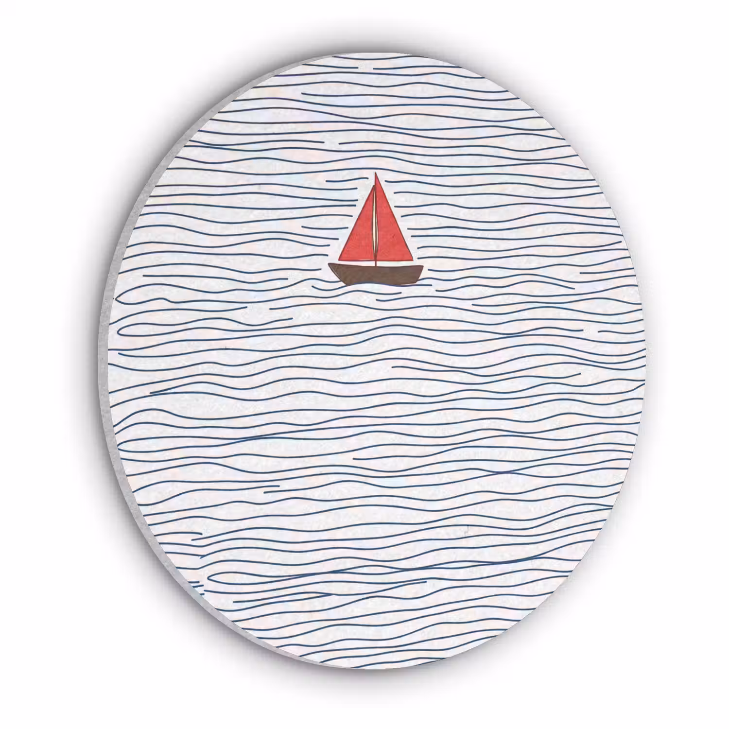 Boot - Water - Rood - Illustratie - Minimalistisch Akoestische PET Vilt - Rond klein -3d