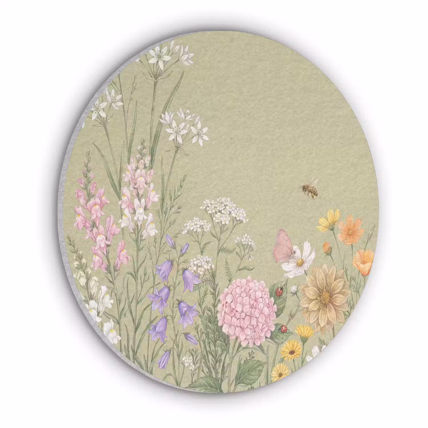 Botanisch - Bloemen - Kleurrijk Akoestische PET Vilt - Rond klein -3d