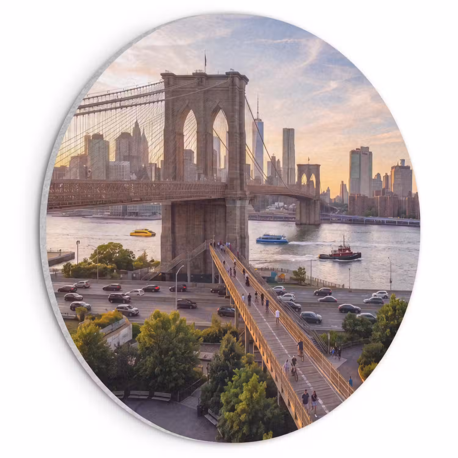 Brug - Rivier - Stad - Zonsondergang - Architectuur Akoestische PET Vilt - Rond klein -3d