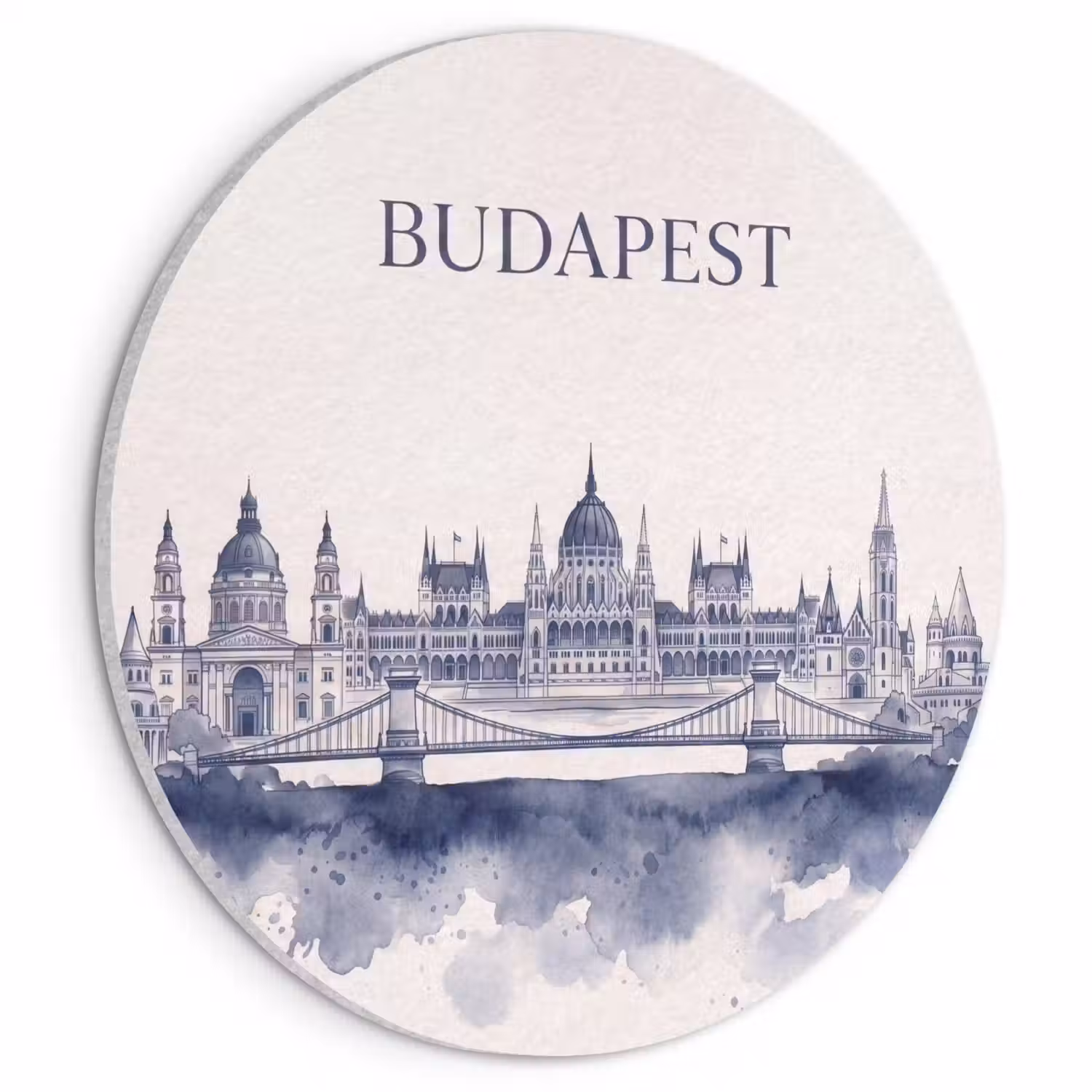 Boedapest - Skyline - Architectuur - Aquarel - Blauw Akoestische PET Vilt - Rond klein -3d