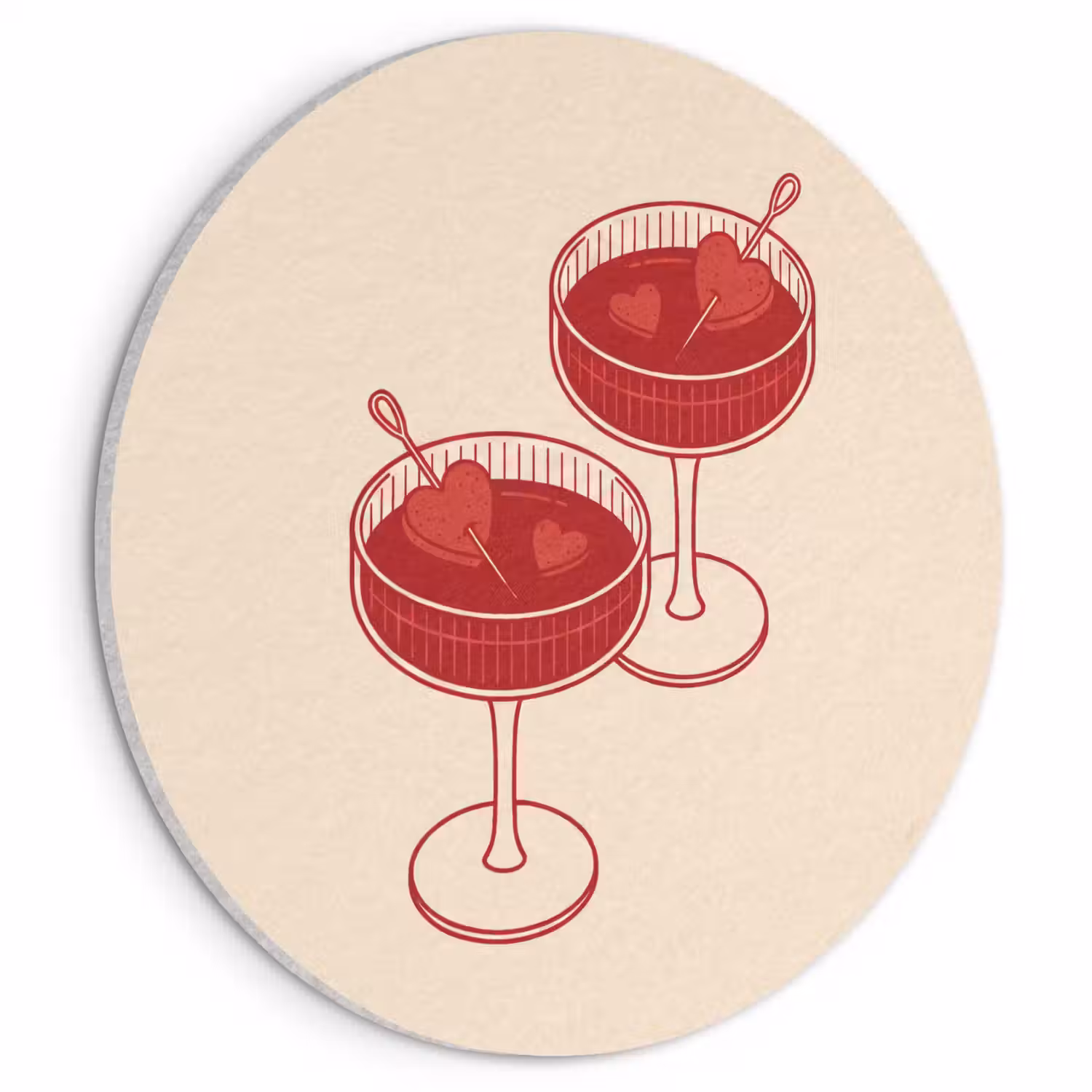 Cocktail - Hartjes - Liefde - Illustratie - Rood Akoestische PET Vilt - Rond klein -3d