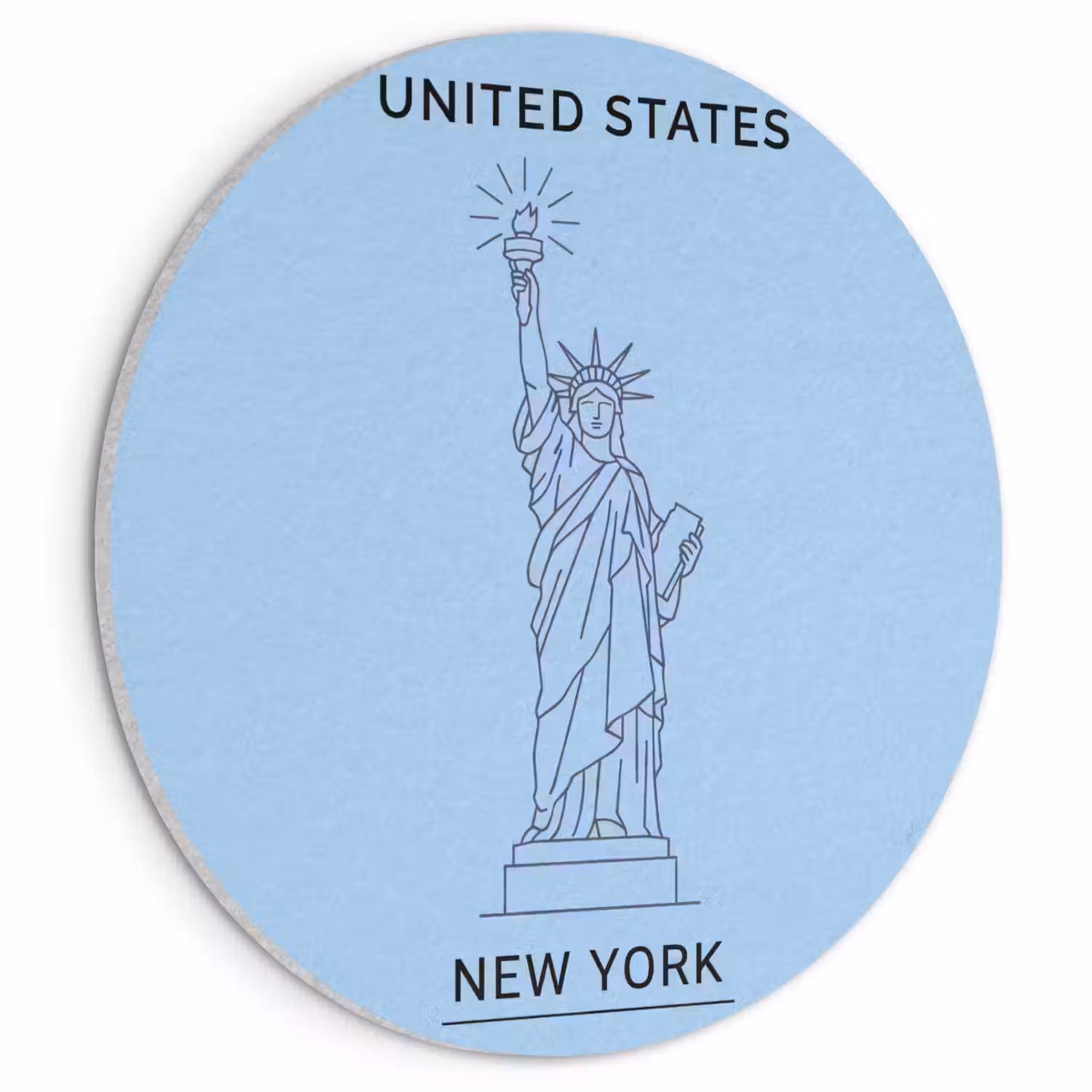 Monument - Vrijheidsbeeld - New York - Minimalistisch - Blauw Akoestische PET Vilt - Rond klein -3d