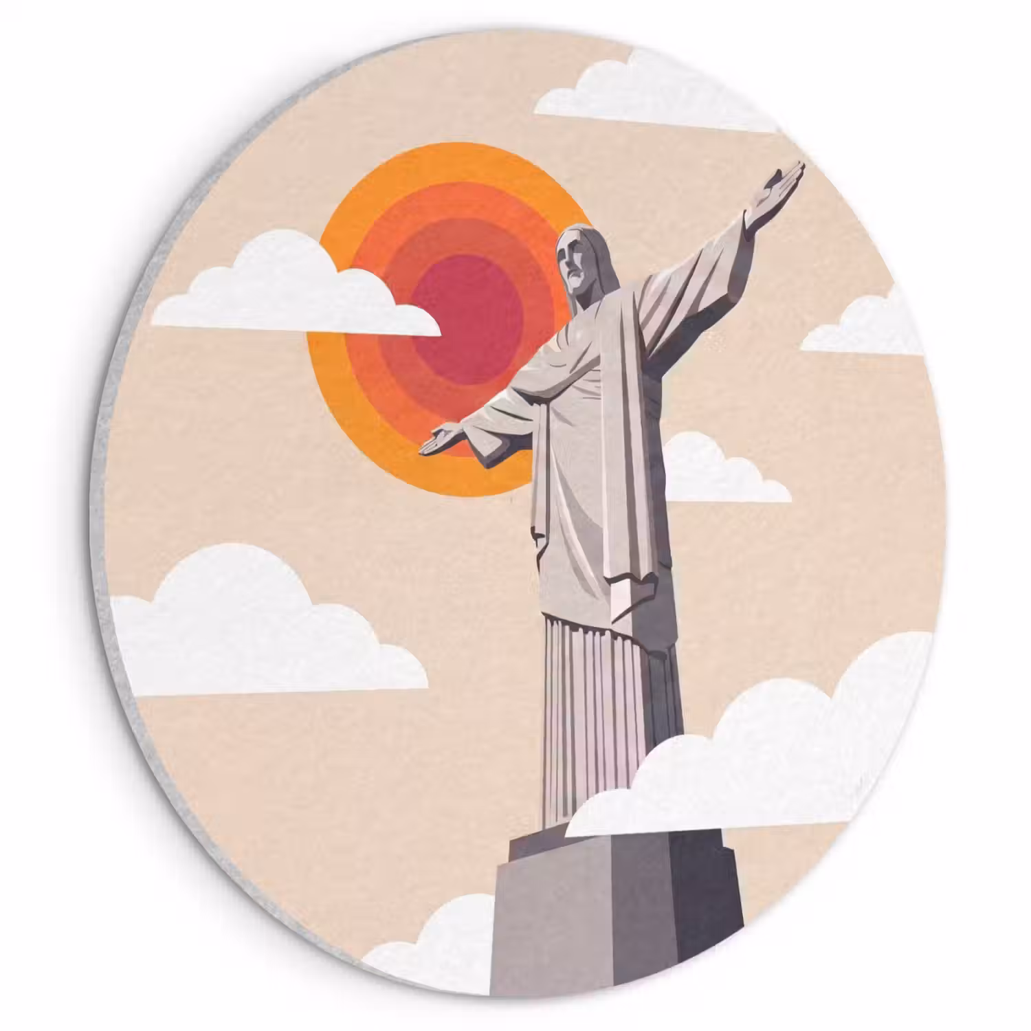 Monument - Stad - Zonsondergang - Minimalistisch - Oranje Akoestische PET Vilt - Rond klein -3d