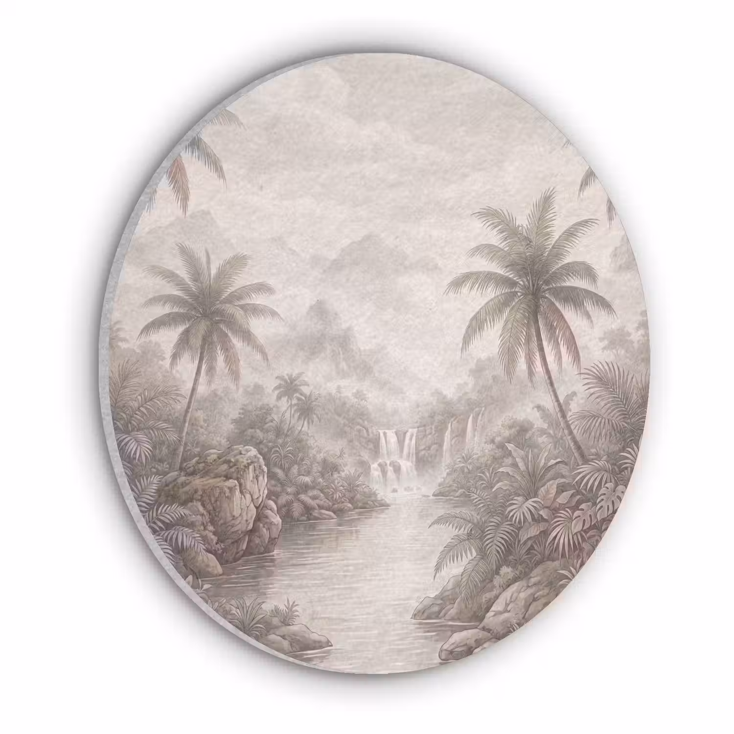 Jungle - Watervallen - Tropisch - Illustratie Akoestische PET Vilt - Rond klein -3d