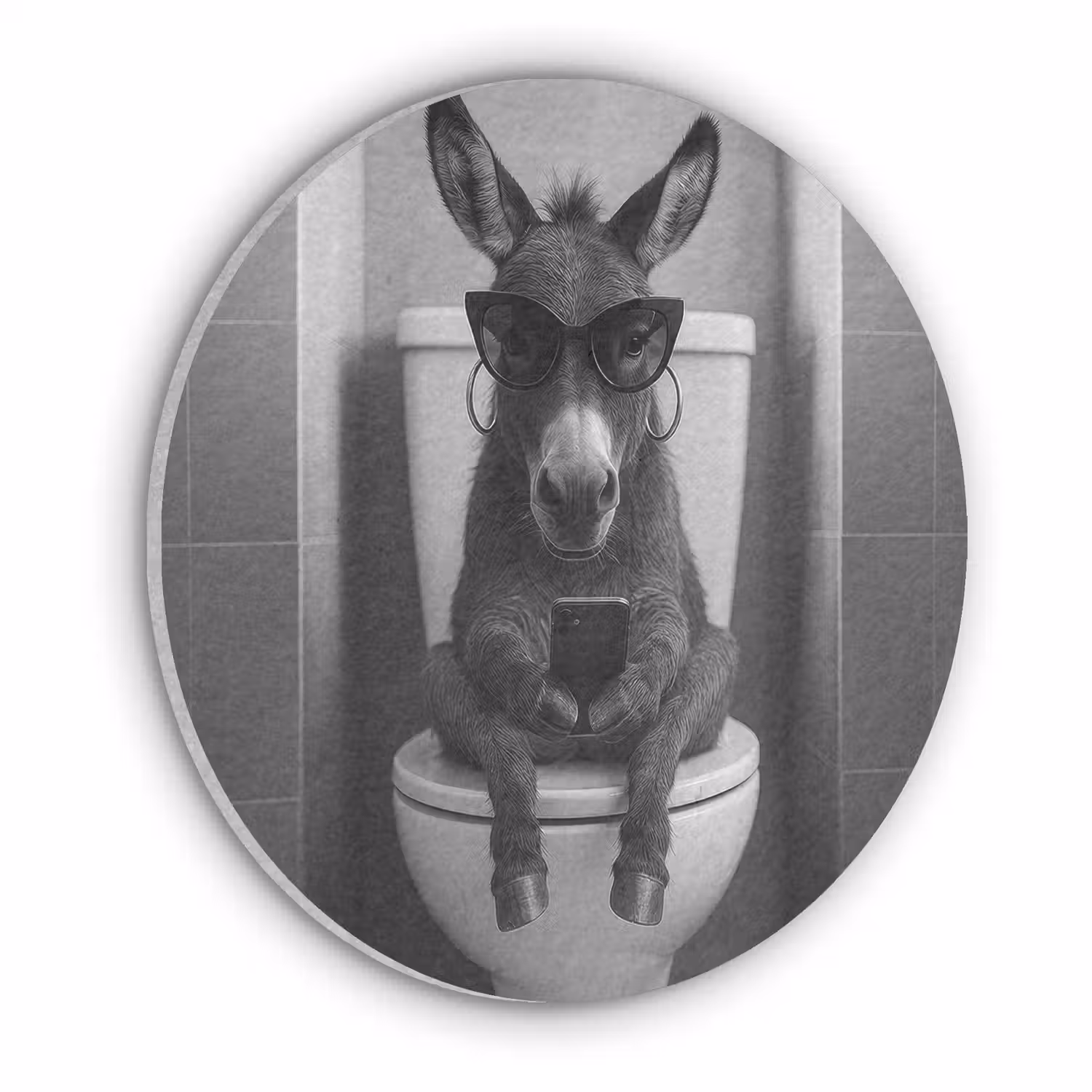 Ezel - Telefoon - Toilet - Zwart - Wit Akoestische PET Vilt - Rond klein -3d