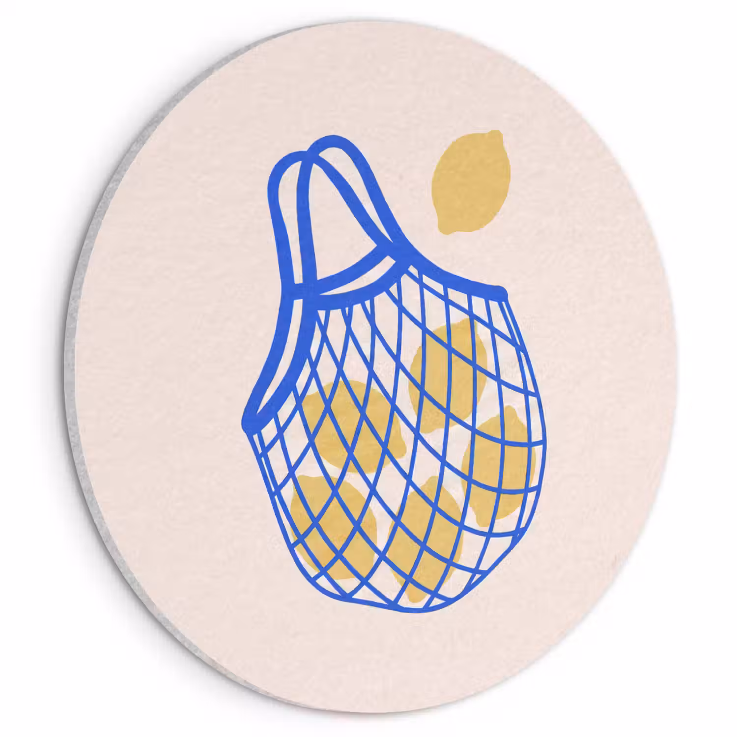 Eten - Citroen - Boodschappen - Abstract - Geel - Blauw Akoestische PET Vilt - Rond klein -3d