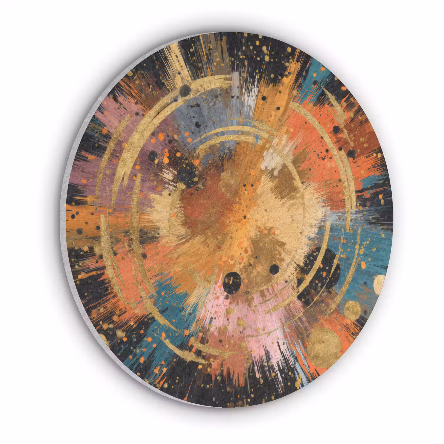 Explosie - Verfstructuur - Goud - Abstract Akoestische PET Vilt - Rond klein -3d