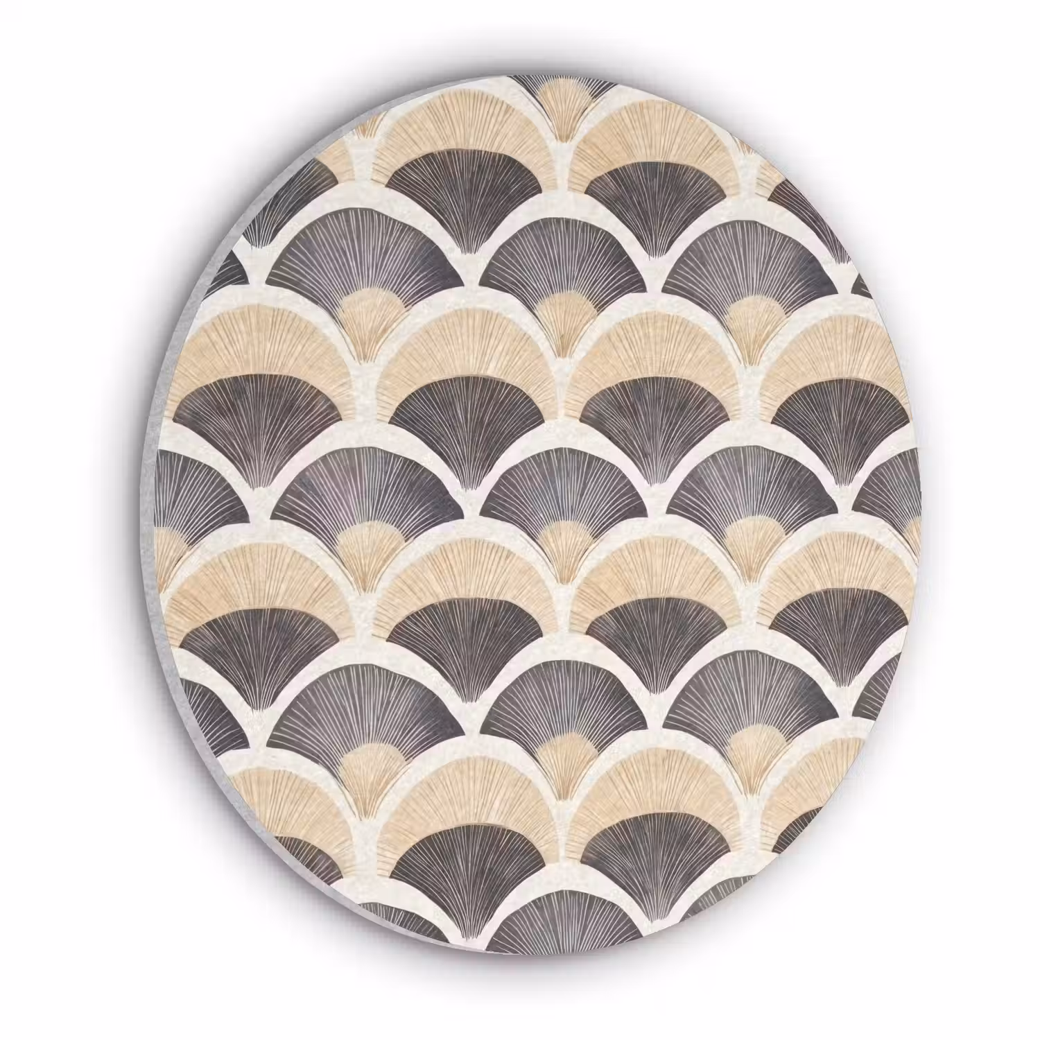 Waaier - Patroon - Zwart - Beige Akoestische PET Vilt - Rond klein 838 -3d