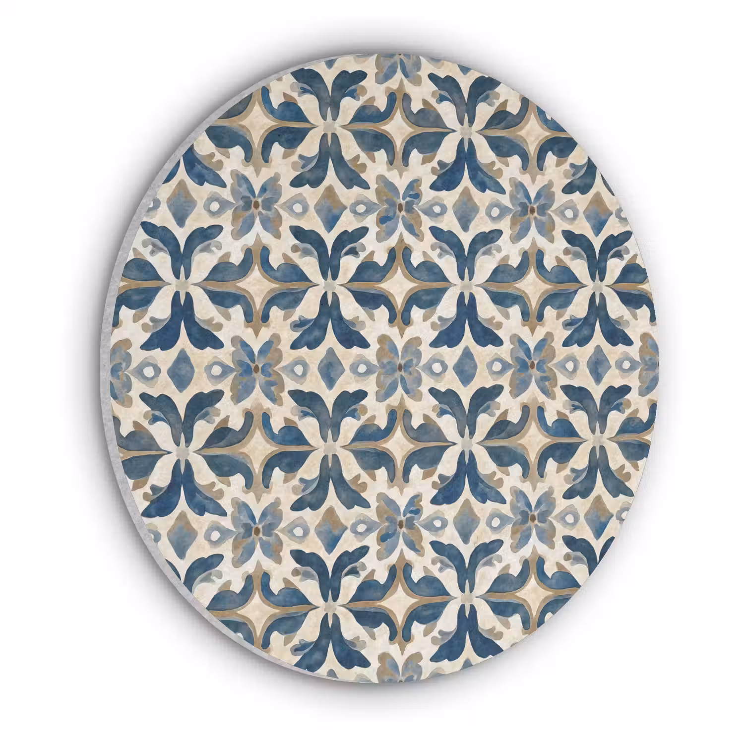 Tegel - Patroon - Blauw - Beige Akoestische PET Vilt - Rond klein 838 -3d