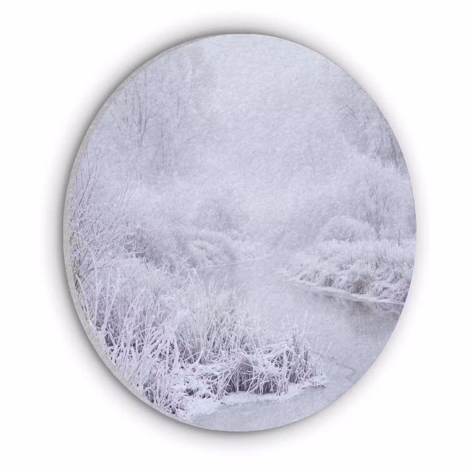 Rivier - Sneeuw - Bos - Winter - Schilderachtig Akoestische PET Vilt - Rond klein -3d