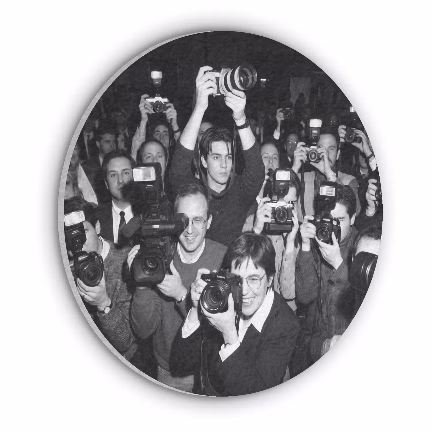 Fotografen - Menigte - Flitsers - Journalistiek Akoestische PET Vilt - Rond klein -3d