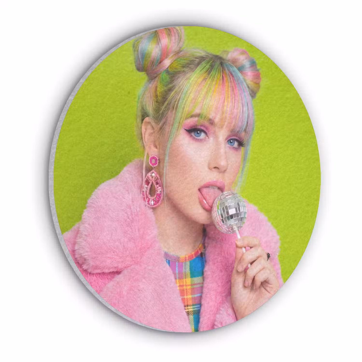 Vrouw - Kleurrijk haar - Pop art - Modern - Levendig Akoestische PET Vilt - Rond klein -3d