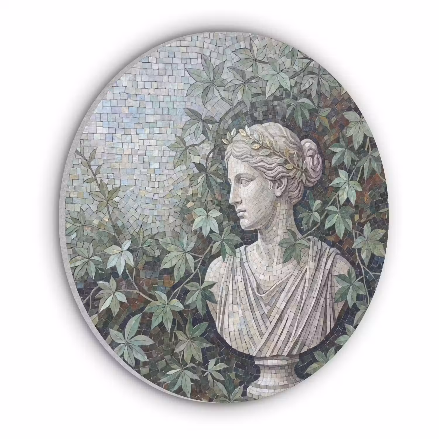 Vrouw - Klassiek - Mozaiëk - Natuur - Groen Akoestische PET Vilt - Rond klein -3d