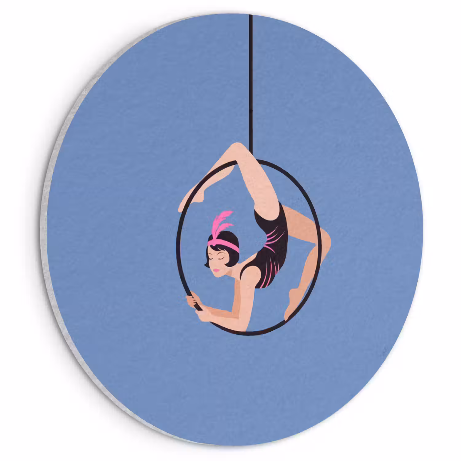 Vrouw - Aerial hoop - Art deco - Illustratie - Blauw Akoestische PET Vilt - Rond klein -3d