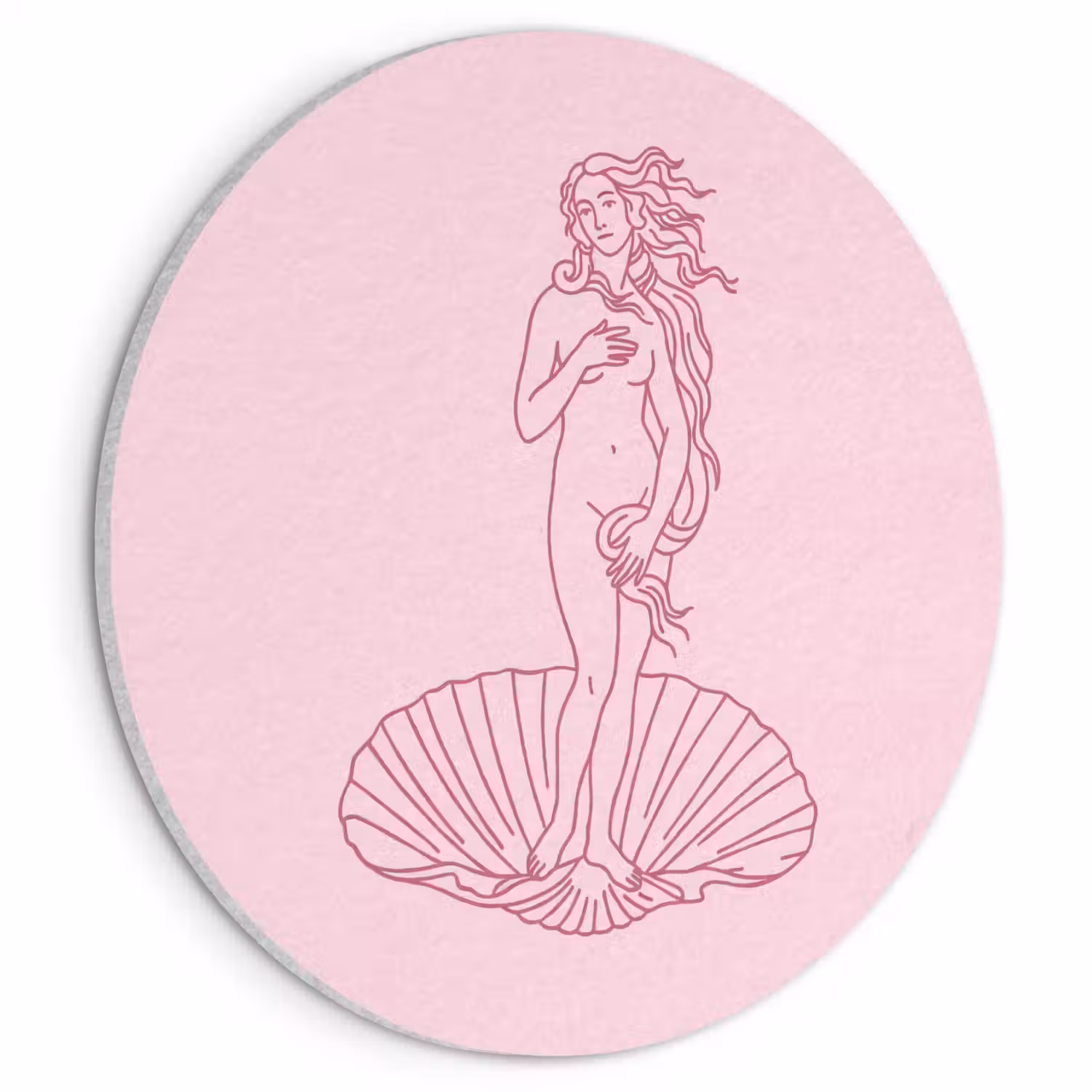 Vrouw - Schelp - Kunst - Lijntekening - Roze Akoestische PET Vilt - Rond klein -3d