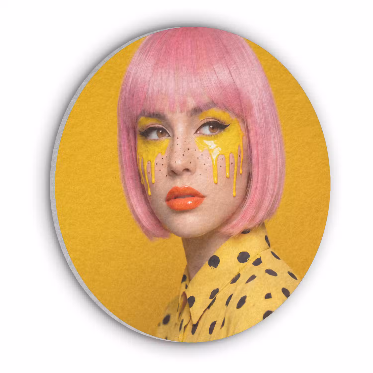Vrouw - Portret - Abstract - Kleurrijk - Geel Akoestische PET Vilt - Rond klein -3d