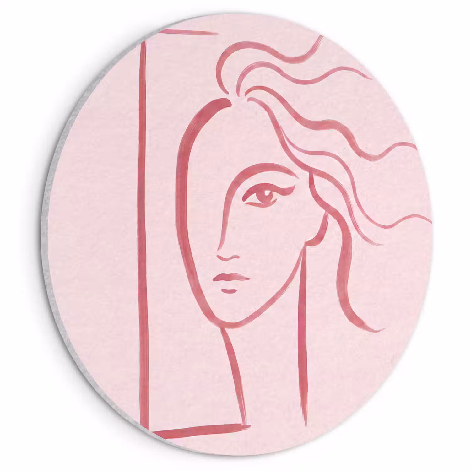 Vrouw - Portret - Abstract - Lijnkunst - Rood Akoestische PET Vilt - Rond klein -3d