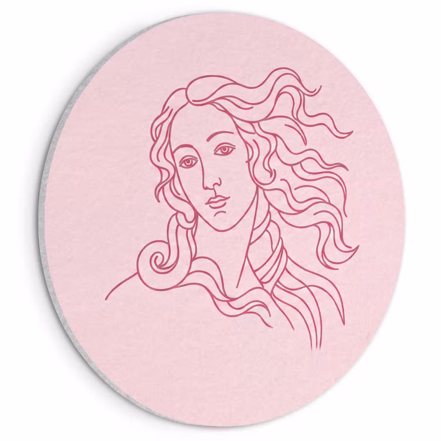 Vrouw - Portret - Klassiek - Line-art - Roze Akoestische PET Vilt - Rond klein -3d