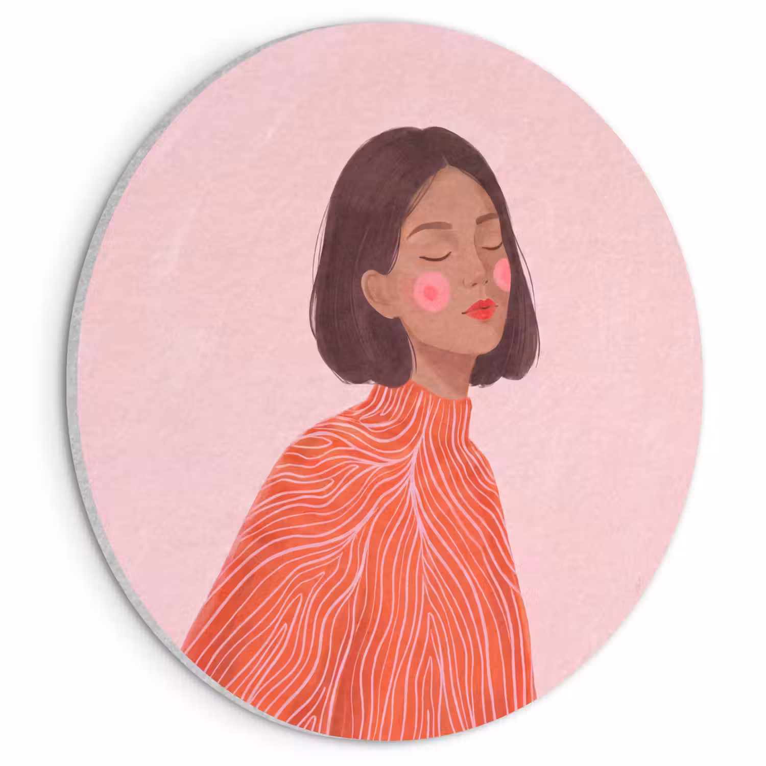 Vrouw - Portret - Modern - Kunst - Roze Akoestische PET Vilt - Rond klein -3d