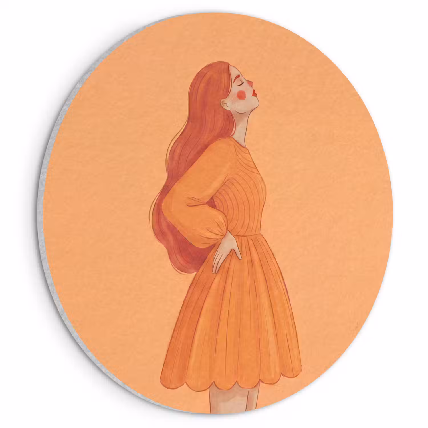 Vrouw - Profiel - Mensen - Modern - Oranje Akoestische PET Vilt - Rond klein -3d
