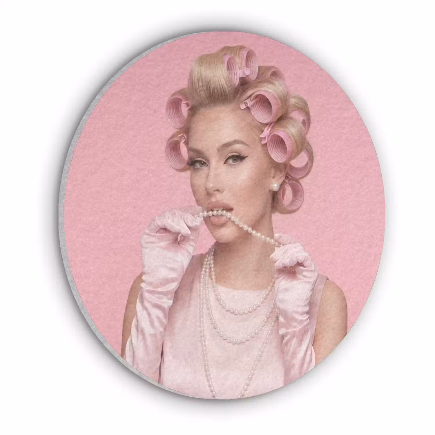 Vrouw - Roze - Parelketting - Krulspelden Akoestische PET Vilt - Rond klein -3d