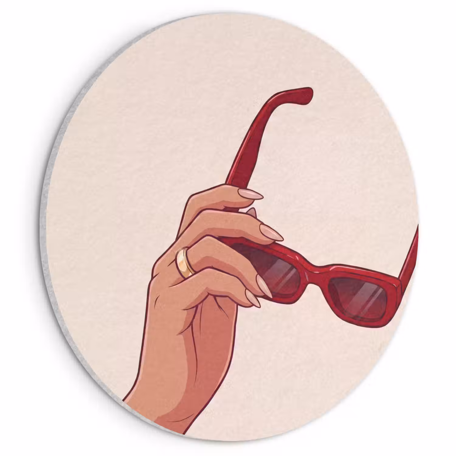 Vrouw - Zonnebril - Mode - Rood - Illustratie Akoestische PET Vilt - Rond klein -3d