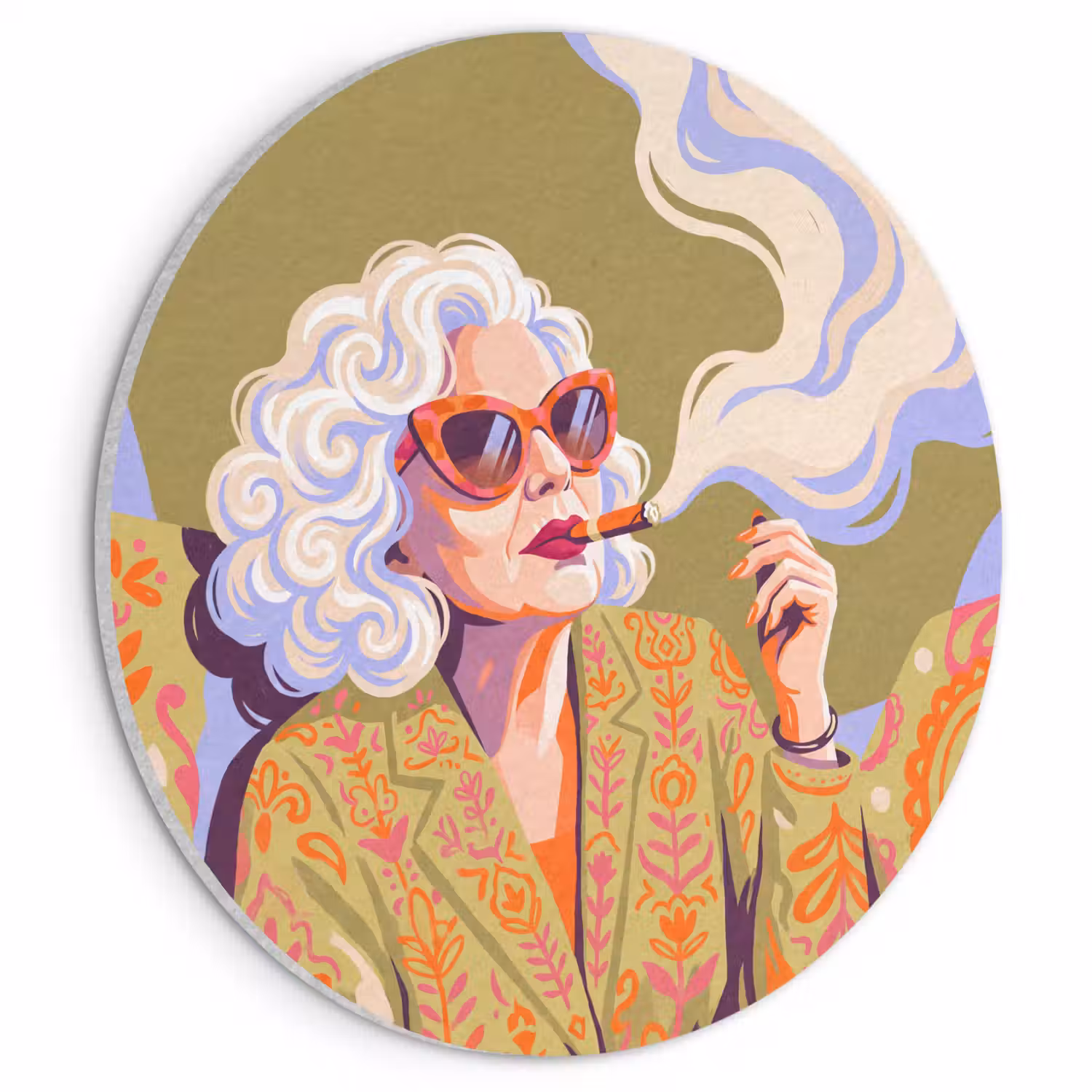 Vrouw - Zonnebril - Portret - Modern - Kleurrijk Akoestische PET Vilt - Rond klein -3d