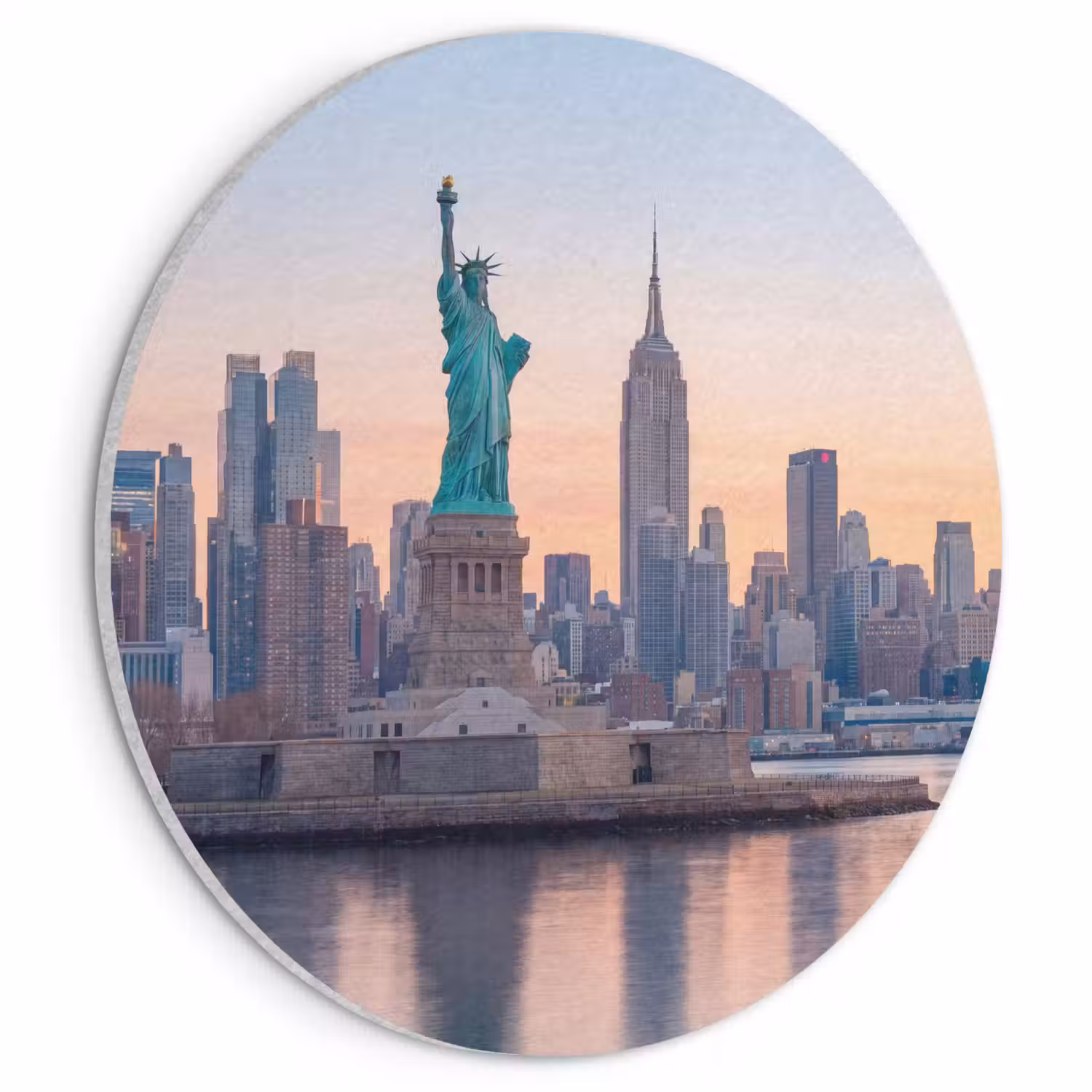 Vrijheidsbeeld - New York - Zonsopgang - Stad - Architectuur Akoestische PET Vilt - Rond klein -3d