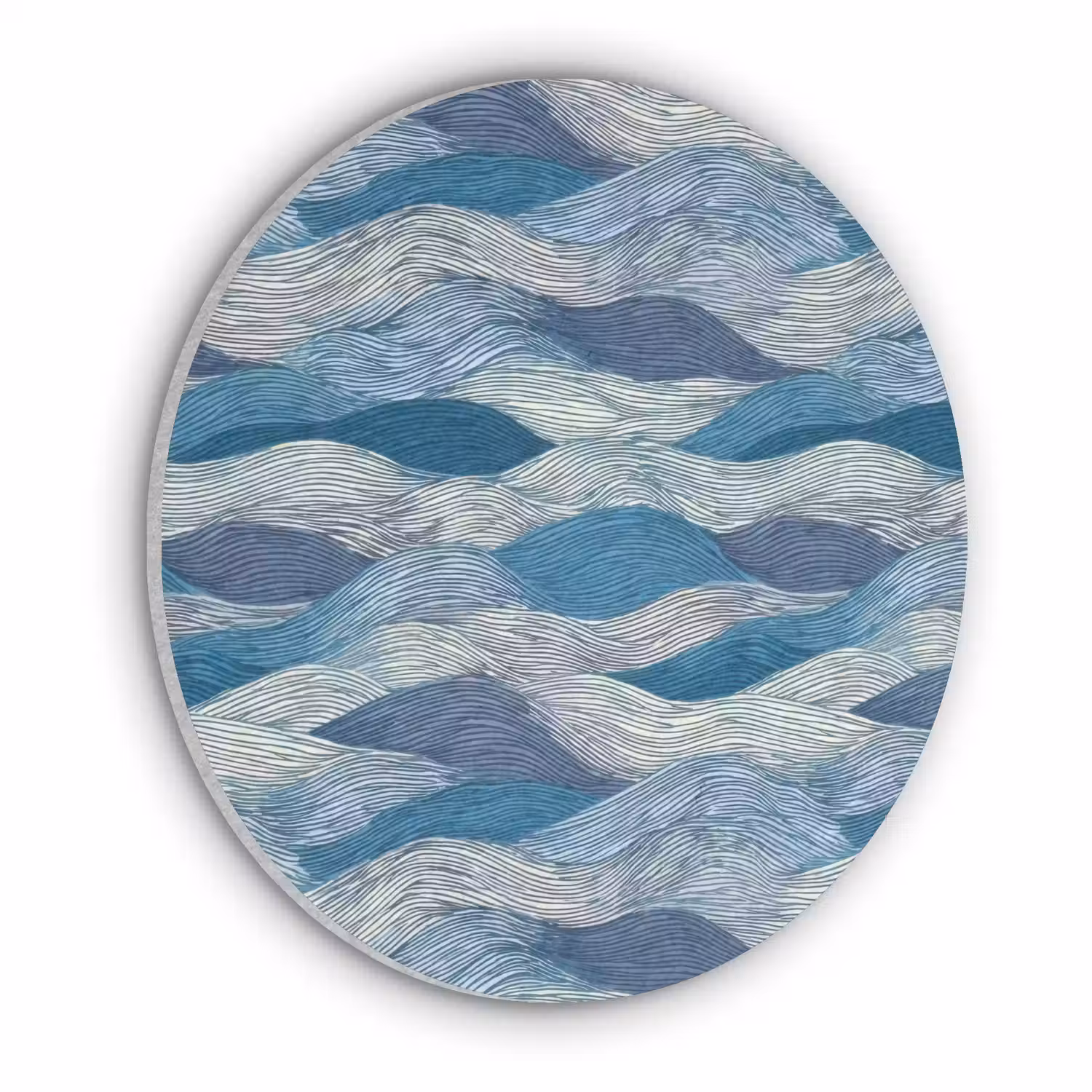 Getekend - Blauw - Wit - Golvend - Streepjes Akoestische PET Vilt - Rond klein 838 -3d
