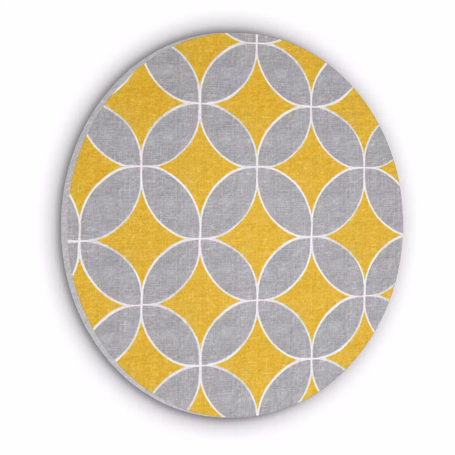 Geometrisch - Cirkels - Textuur - Grijs - Geel Akoestische PET Vilt - Rond klein 838 -3d