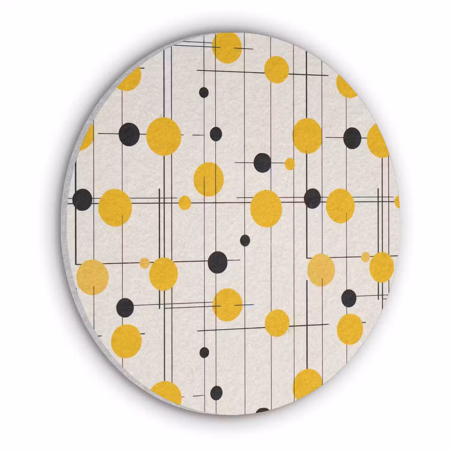 Geometrisch - Retro - Lijnen - Okergeel - Zwart Akoestische PET Vilt - Rond klein 838 -3d