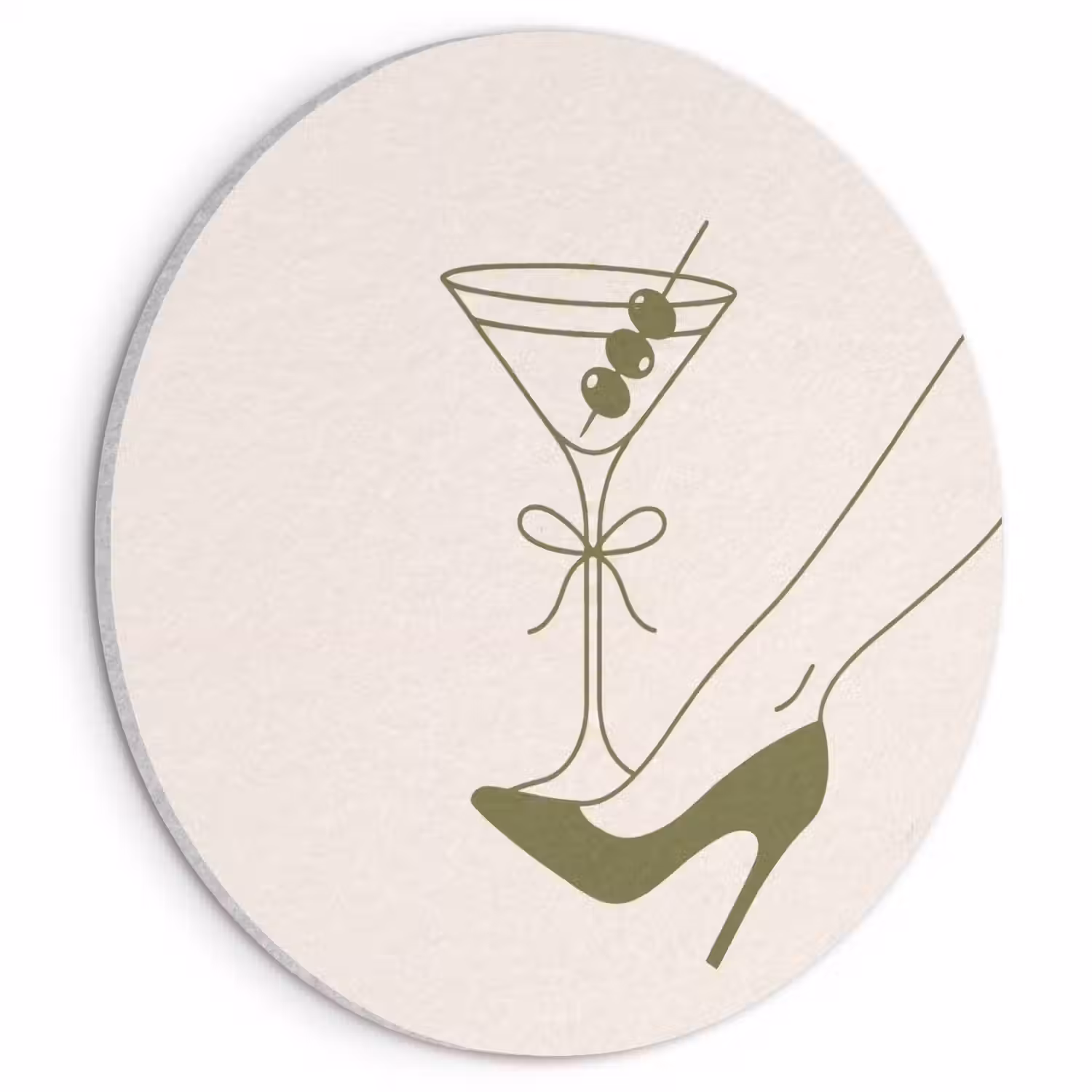 Drank - Martini - Hoge hak - Mode - Groen Akoestische PET Vilt - Rond klein -3d