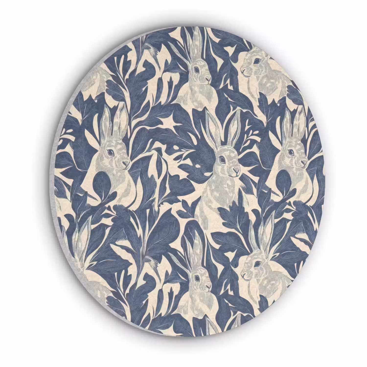 Hazen - Bladeren - Patroon - Blauw - Beige Akoestische PET Vilt - Rond klein 838 -3d
