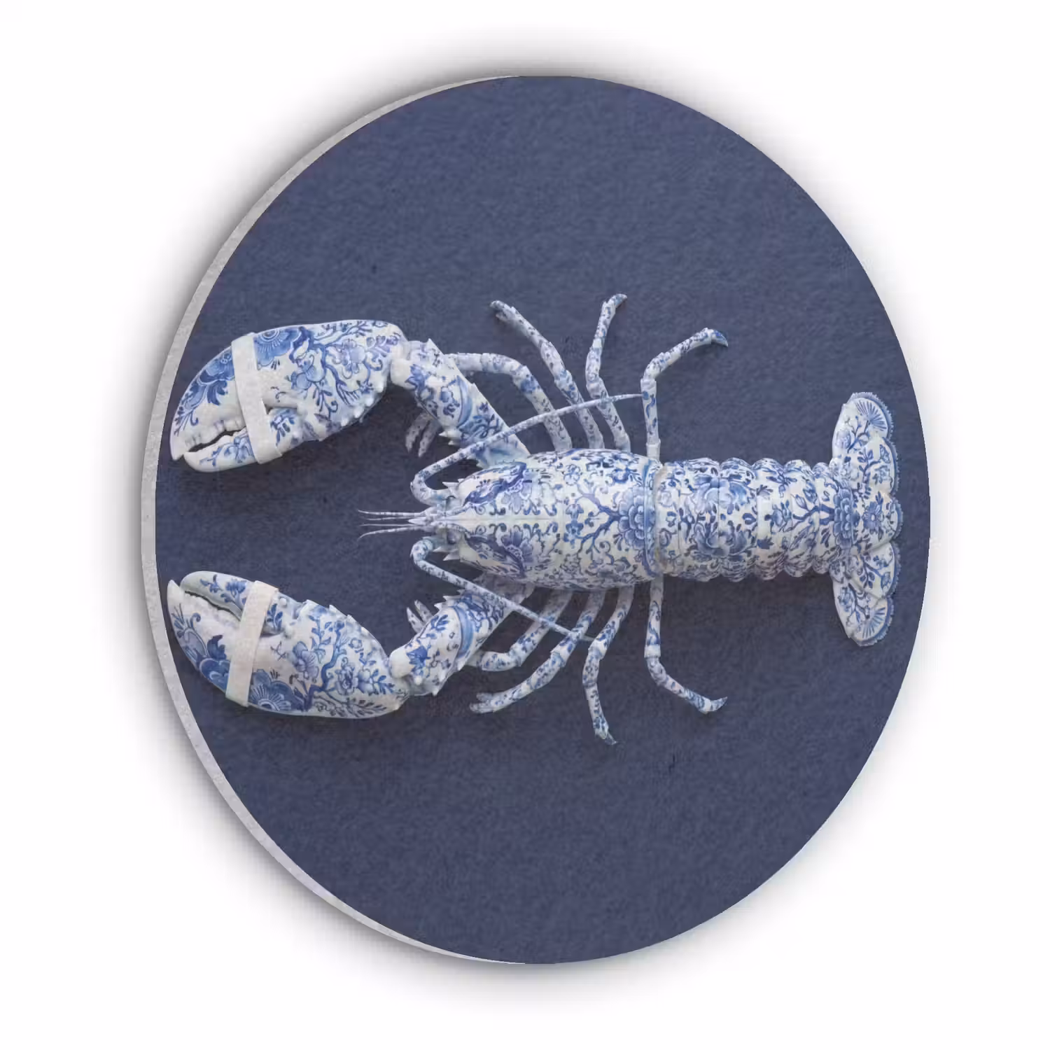 Kreeft - Porselein - Delfts - Blauw Akoestische PET Vilt - Rond klein -3d