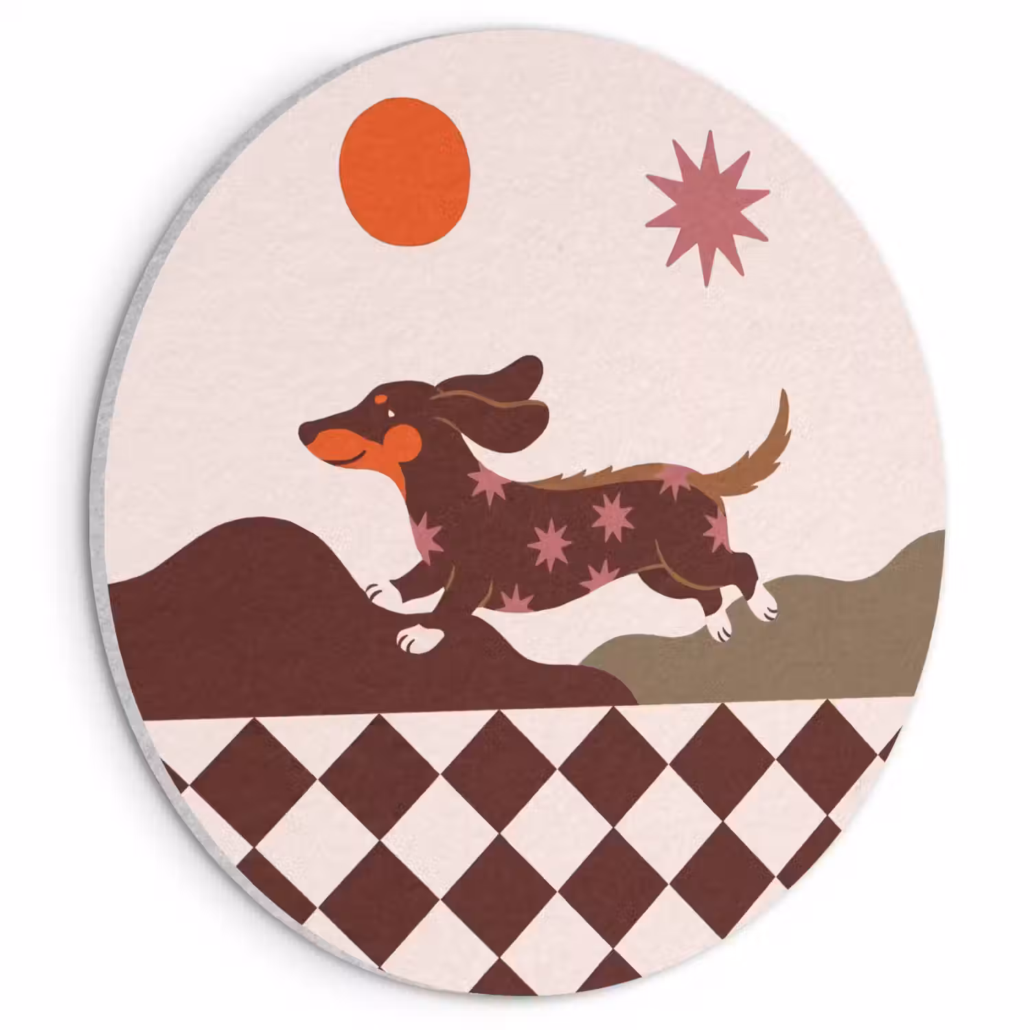 Hond - Abstract - Dieren - Modern - Bruin Akoestische PET Vilt - Rond klein -3d
