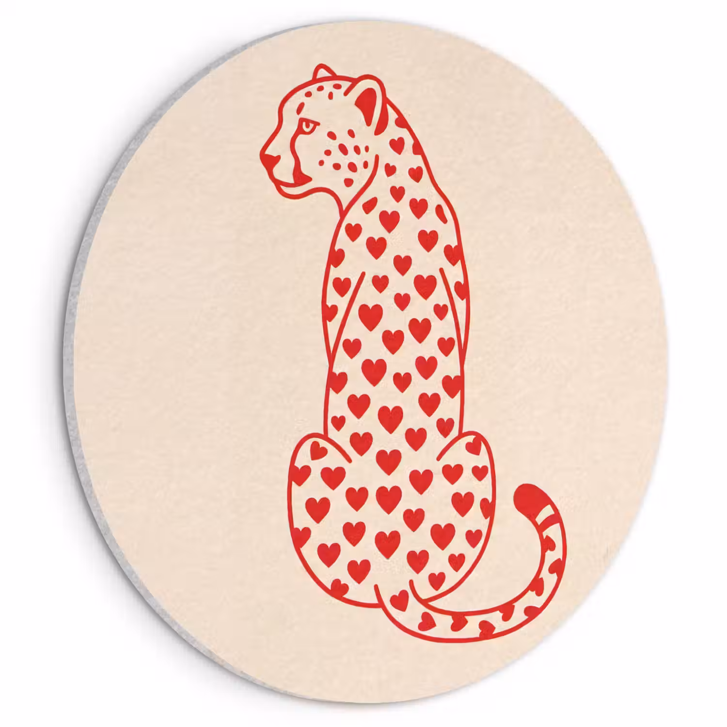 Kat - Harten - Dieren - Modern - Rood Akoestische PET Vilt - Rond klein -3d