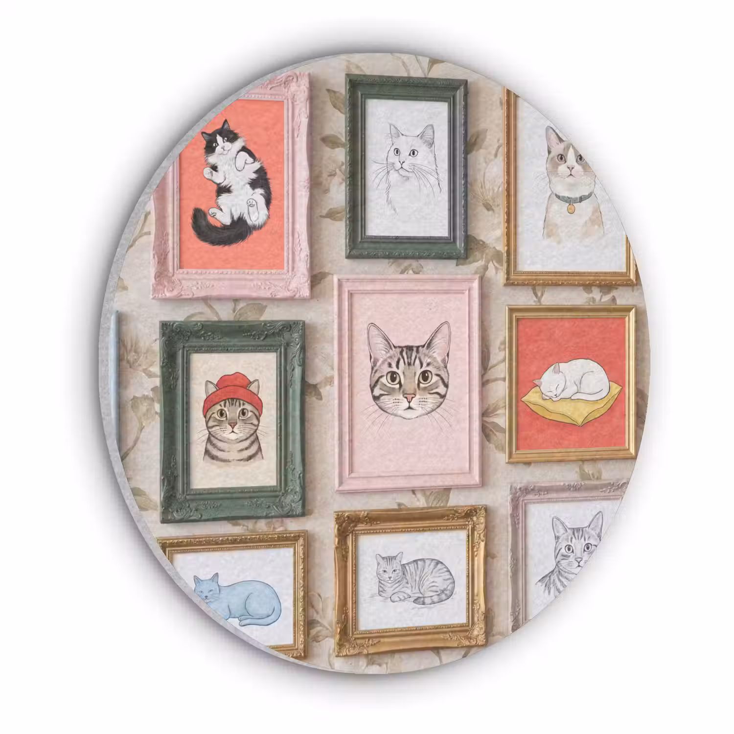 Kat - Portret - Dieren - Illustratie - Lijst Akoestische PET Vilt - Rond klein -3d
