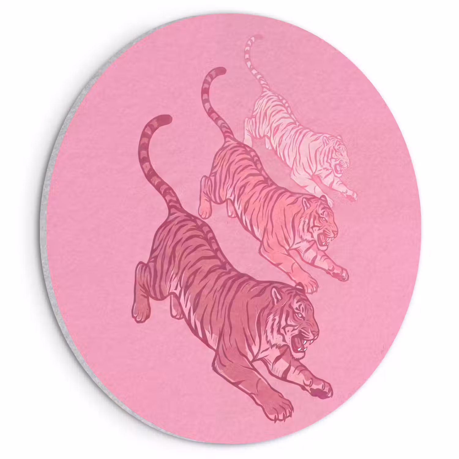 Kat - Springend - Dieren - Roze - Modern Akoestische PET Vilt - Rond klein -3d