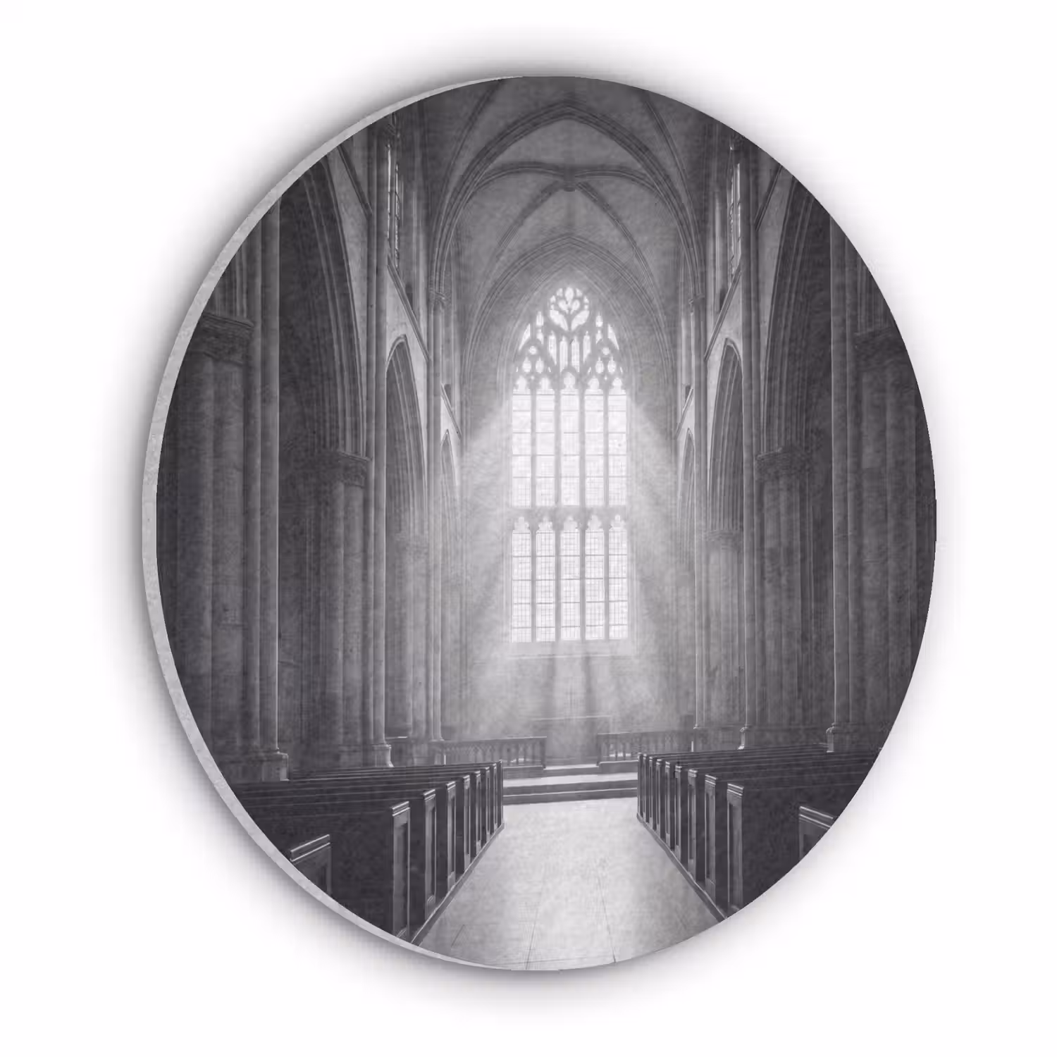 Kerk - Interieur - Lichtstralen - Architectuur - Klassiek Akoestische PET Vilt - Rond klein -3d