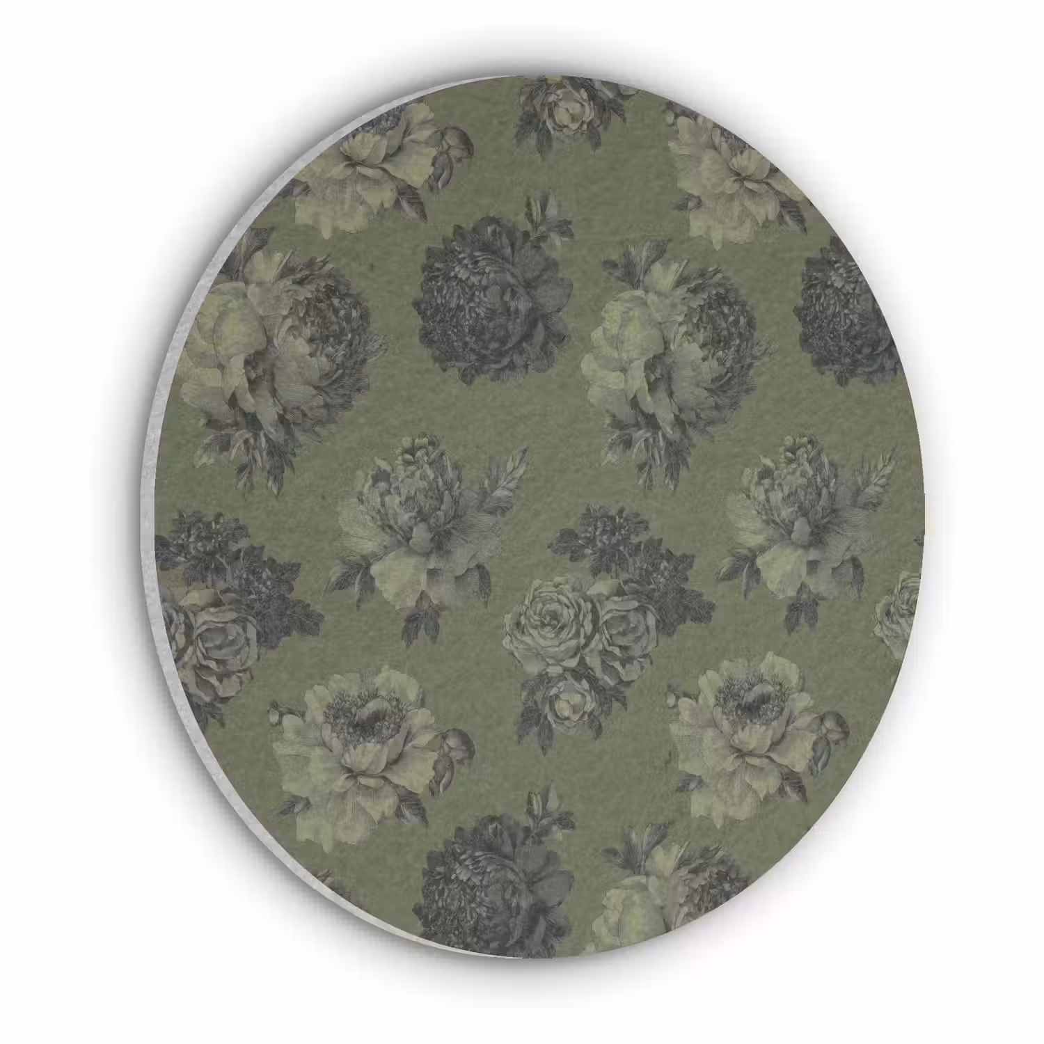 Klassiek - botanisch - olijfgroen - bloemen Akoestische PET Vilt - Rond klein 838 -3d