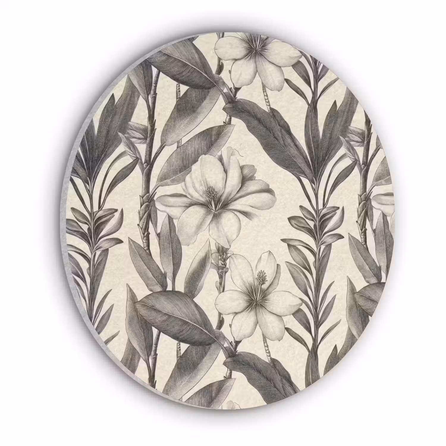 Klassiek - Botanisch - Zwart - Beige Akoestische PET Vilt - Rond klein 838 -3d
