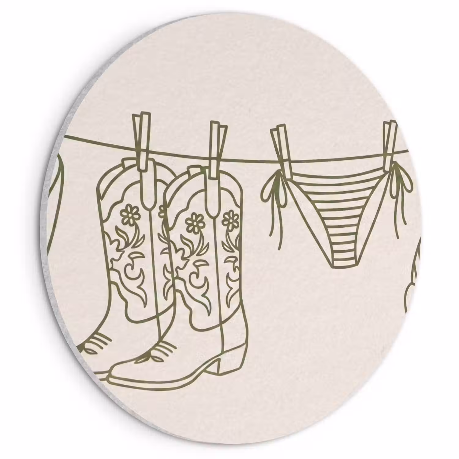 Kleding - Waslijn - Zomer - Lijntekening - Groen Akoestische PET Vilt - Rond klein -3d