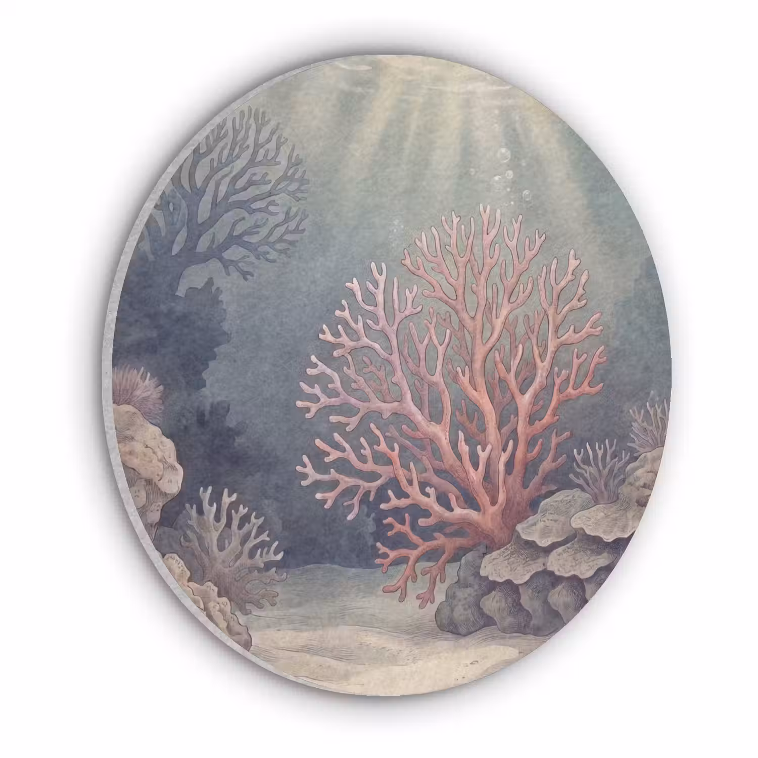 Koraal - Onderwater - Natuur - Roze Akoestische PET Vilt - Rond klein -3d