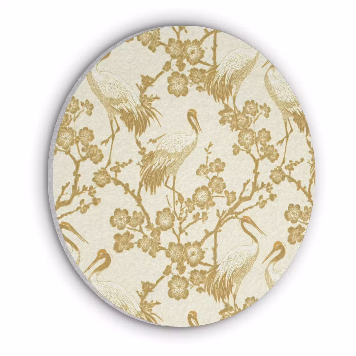 Kraanvogels - Kersenbloesem - Goud Akoestische PET Vilt - Rond klein 838 -3d