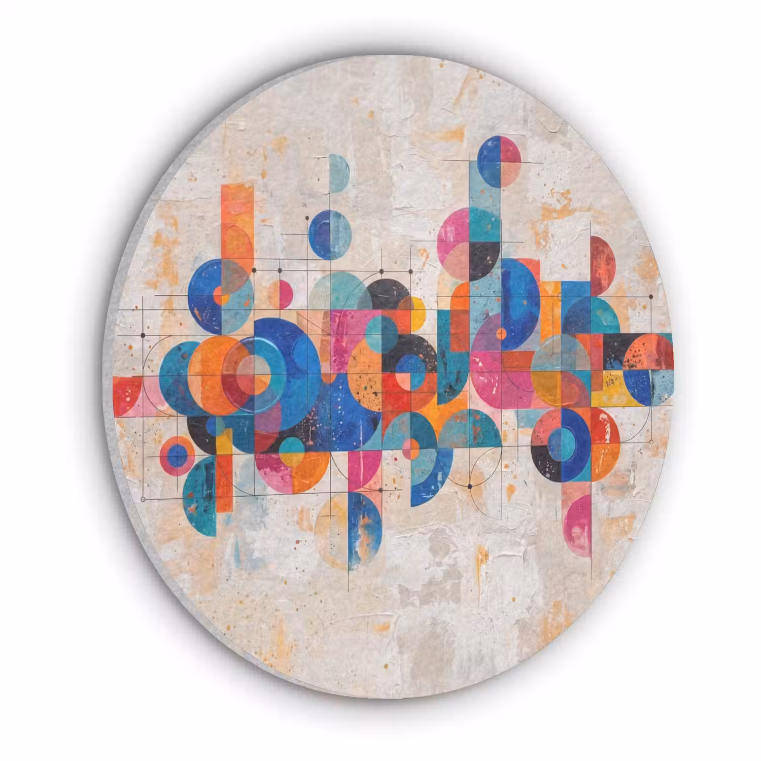 Kunst - Geometrisch - Abstract - Kleurrijk Akoestische PET Vilt - Rond klein -3d